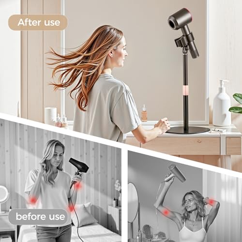 Hair Dryer Stand Holder-19 inch Ultra Stable Countertop Blow Dryer Stand | Enlarged Base Pedestal, Hands Free Blow Dryer Stand, 360 Degree Rotating, Height Adjustable, Works for 99% Blow Dryer