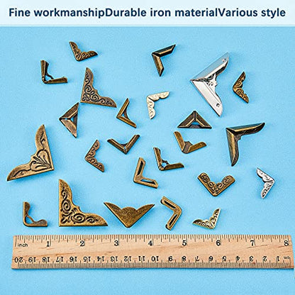 Outus 192 Pcs Metal Book Corners, Vintage Iron Book Corner Protectors for Scrapbook Album Photo, 24 Styles Decorative Edge Guard for DIY Crafts Notebook