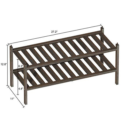 Bamboo 2-Tier Shoe Rack Stackable Shelf Storage Organizer for Entryway, Hallway and Closet, 27.2"x11"x13.2" (Mocha)