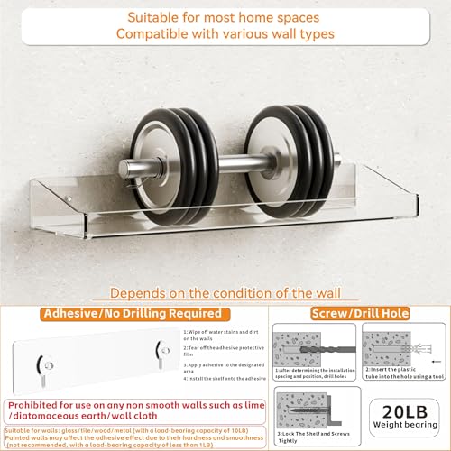 4 Pack Adhesive Clear Bathroom Shower Shelves,No Drill Acrylic Shower Wall Caddy,Bathroom Shelf,Floating Shelves for Inside Shower Wall Organizer and Storage for Makeup,Perfume,Shampoo Holder