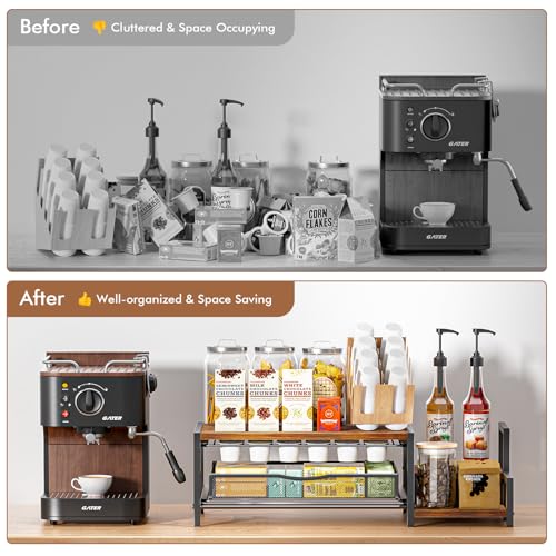Coffee Bar Organizer for Countertop, Hold up 48 Pods, Black | 2-Tier K Cup Organizer for Countertop, K Cup Holder with Sliding Storage Drawer, Coffee Bar Station for Home & Office