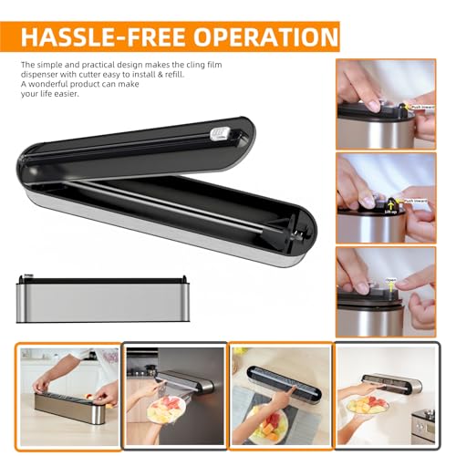 Aluminum Foil & Plastic Wrap Dispenser with Cutter - Magnetic & No-Drill Wall Mount, Stainless Steel Design, Space-Saving Kitchen organizer for Countertops & Cabinets - Fits 12" Rolls, Silver
