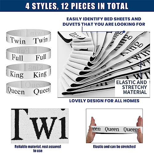 12pcs Bed Sheet Organizers and Storage Bands | for Closet Organization Linen Labels King Twin Full Queen Bedding Bands Elastic Sheet Straps