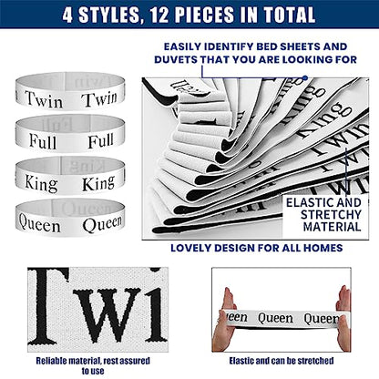 12pcs Bed Sheet Organizers and Storage Bands | for Closet Organization Linen Labels King Twin Full Queen Bedding Bands Elastic Sheet Straps