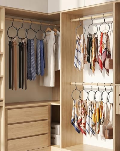Supforce 4 Pack Belt Hanger, 360° Swivel Belt Organizer for Closet, Black | S Hook Design, Tangled Belt Relief, Drawer Clutter Control, No Drill Setup, Easy Access, Rust-Resistant, Bedroom/Dorm/RV Use