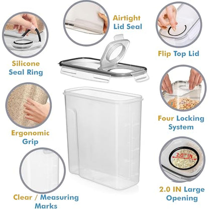 Shazo 2 Pack (15.4 Oz Cereal Capacity) Small Airtight Cereal Containers Storage with Lids, Perfect Space Saving BPA-Free Plastic Container, Pantry Organization and Canister for Rice, Sugar & Flour
