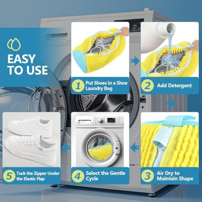 2 Pack Shoe Washing Machine Bag, Reusable Sneaker Laundry Bag for Washer & Dryer, Shoe Wash Bag with Soft Chenille Microfiber for Running, Tennis & Canvas Shoes