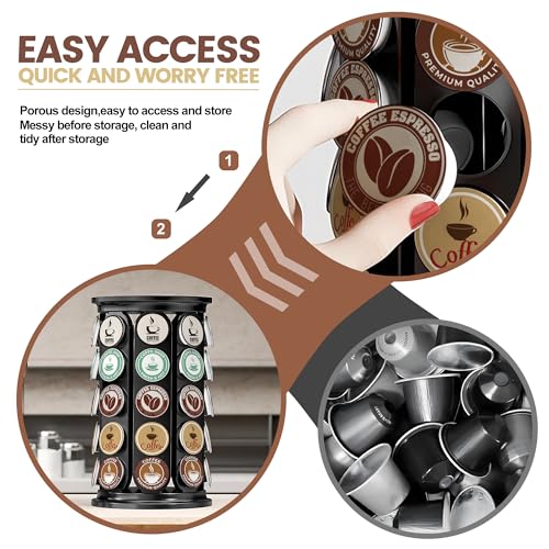 K Cup Holder, Coffee Pod Storage Carousel Stand Compatible with 40 Keurig K-Cup Pods, Home or Office Kitchen Counter Space-Saving Organizer (Black)