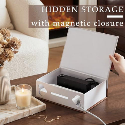 Maitys Book Shape Decorative Cable Management Box, Cable Cord Organizer Hider Box with Magnetic Closure, Decorative Faux Books for Home Office Decor Photo Storage(Light Brown,Sunlight)