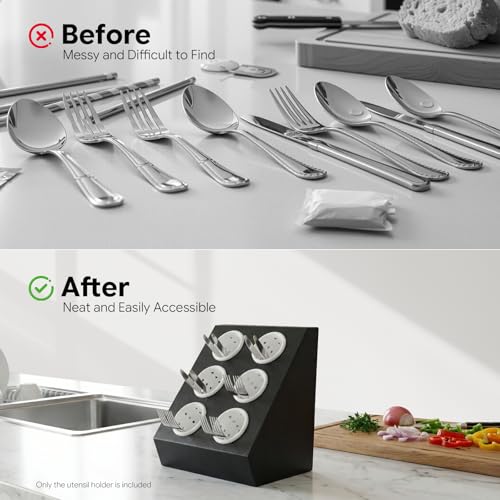 6-Compartment Plastic Utensil Holder，Flatware Cyli... (Black, White)