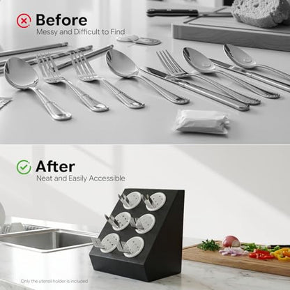 6-Compartment Plastic Utensil Holder，Flatware Cyli... (Black, White)