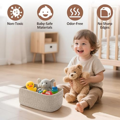 5-Pack Small Woven Rope Storage Baskets, 2 Sizes Organizer Bins | Fabric Cube Boxes and Rectangular Shallow Bins for Closet, Shelf, Bookshelf, Nursery, Changing Table, Bathroom, Toys & Home