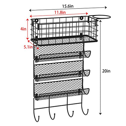 Wall-Mounted Hair Dryer Holder Styling Tool Organizer 4-Shelf Storage Wire Basket with Hook Heat Safe Rack for Hair-Straighteners,Curling Wands,Flat Iron,Perfume,Cabinet Door Bathroom Kitchen