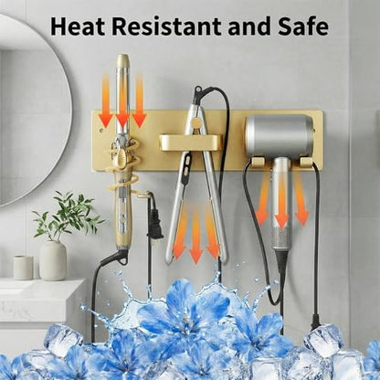 Hair Dryer Holder Hair Tool Organizer Metal Wall Mount (Gold) | Heat Resistant Hair Tool Organizer, Metal Wall Mount Storage, Bathroom Counter Space Saver, Blow Dryer Holder