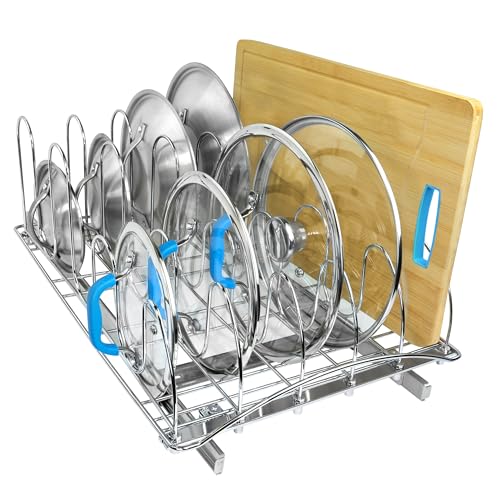 LYNK PROFESSIONAL® Pull Out Pot and Pan Lid Organizer Inside Cabinet - Lifetime Ltd. Warranty – Cookie Sheet Organizer for Cabinet – Slide Out Baking Sheet Organizer - 14W x 21D, Extra-Large, Chrome