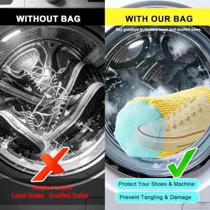 Shoe Washing Machine Bag, 4 Pcs Shoe Laundry Bag for Sneacker | With 4 Boot Stretcher (L 6-12.5 & S 5-10.5), Reusable,Durable Zipper,360°Deep Cleaning, Fit Most Shoes Types