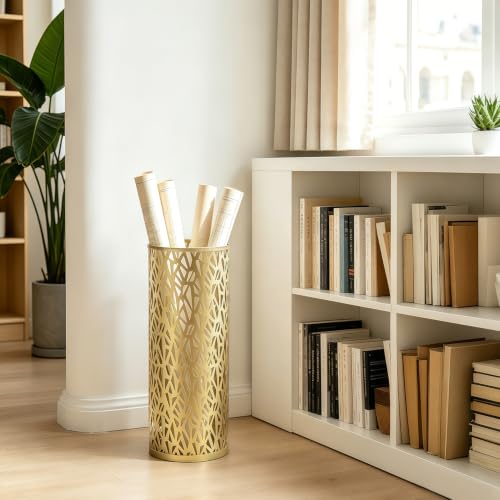 Metal Round Umbrella Stand Rack,Free Standing Umbrella Holder Bin, Canes Walking Sticks Holder for Entryway, Home, Office,Gold