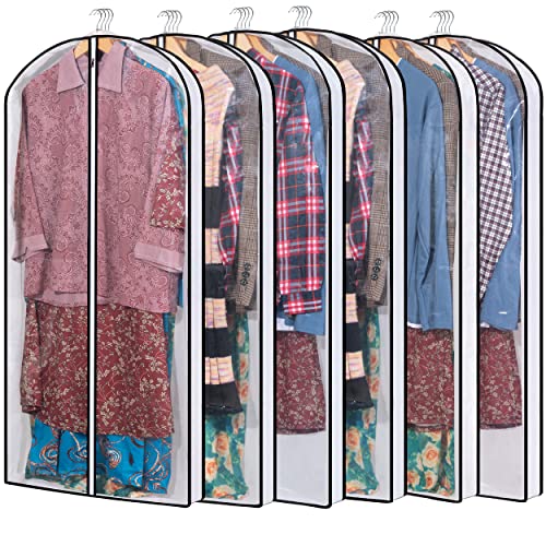 Hanging Clothes Storage with 4" Gusseted Garment Covers (Set of 6) - Clear Suit, Gown, Long Coat, Dress Protectors for Closet - 24"x 50"x 4" / 6 Pack