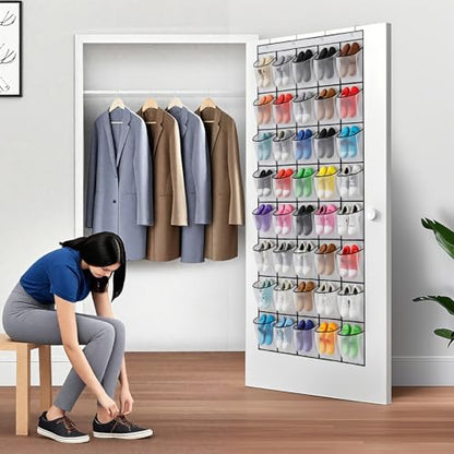 40 Large Mesh Pocket Over the Door Shoe Organizer,Hanging Shoe Rack for Door,Hualleko Shoes Organizer Hanger with Large Capacity, Shoes Storage Holder Sturdy Non-woven Fabric - Stores 20 Pairs (White)