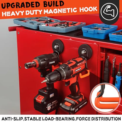 New Upgraded Heavy Duty Magnetic Garage Hooks,4 Pack Strong Large Magnet Hooks for Power Drill,Garden Tools,Hose,Pegboard,Garage, Workshop,Magnetic Storage Hook for Hanging(Orange)