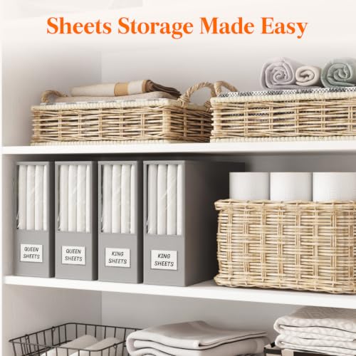 Lifewit 4 Pack Bed Sheet Organizer, Foldable Bedding Sheet Organizers and Storage with Large Clear Window and Label, Sheets Organizer for Linen Closet, Storage Box Bins with Lids for Duvet Cover Set