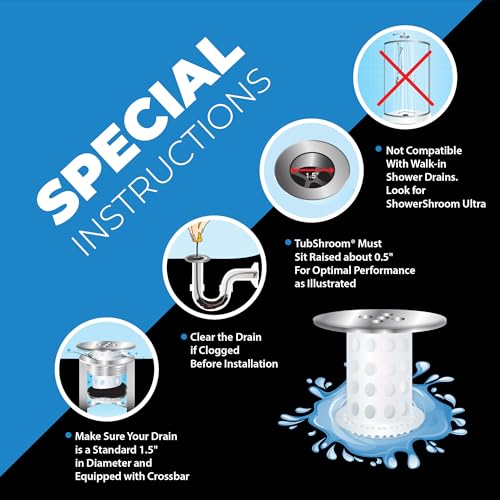 TubShroom Bathtub Drain Protector and Hair Catcher - 2 Pack, Chrome - Fits 1.5" - 1.75" Bathtub and Shower Drains