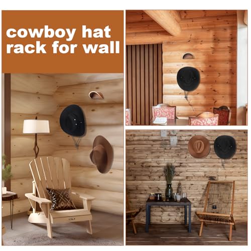 Walnut Wood Cowboy Hat Rack for Wall, 2-Pack | Retro Western Hat Holder with Wide Curve Design to Preserve Shape and Prevent Brim Damage, for Entryway, Mudroom or Closet
