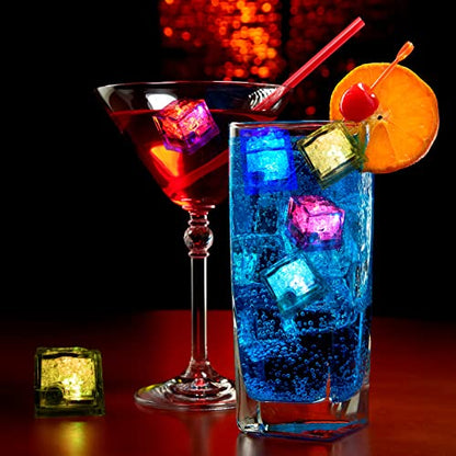 Light Up Led Ice Cubes - 24 Pack Multi Color Glow in the Dark, Reusable Flashing Ice Cubes for Club Bar Party Wedding Decor, IP67 Waterproof