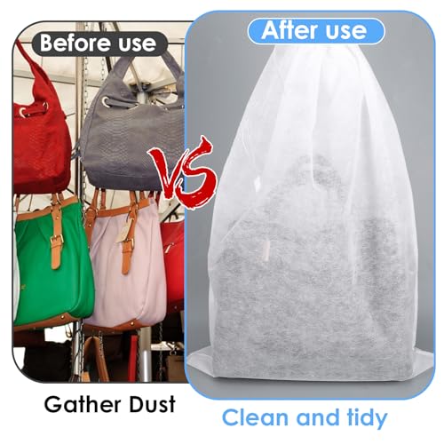 120 Pcs Dust Proof Storage Bags, Breathable Non Woven Fabric Dust Covers with Drawstring for Handbags, Purses, Shoes, and Portable Travel Organizer, 19.7x15.7 Inch, White