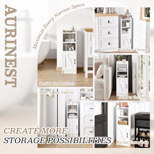 Narrow Bathroom Storage Cabinet with Door & Adjustable Shelf, 9.8" W Slim Storage Cabinet for Small Spaces, Skinny Toilet Paper Cabinet, 9.8" W × 7.9" D × 29.5" H, White