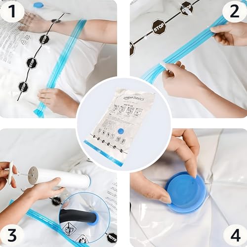 Amazon Basics Vacuum Storage Bags for Blankets, Vacuum Compression Space Saving Storage Bags with Hand Pump for Clothes Packing, X-Jumbo, 4-Pack