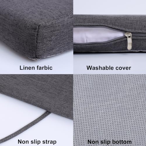 48x12 Inch Piano Bench Cushion w/ Washable Cover for Indoor Furniture,Gray | Non slip high density foam bench seat cushion for kitchen dining room,shoe storage, entry way,window, settee