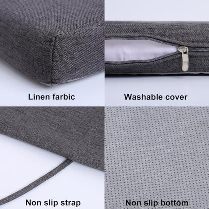 48x12 Inch Piano Bench Cushion w/ Washable Cover for Indoor Furniture,Gray | Non slip high density foam bench seat cushion for kitchen dining room,shoe storage, entry way,window, settee