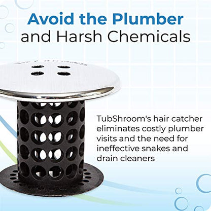 TubShroom Tub Drain Hair Catcher Combo Pack with Silicone Stopper, Black Chrome – Protector and for Bathroom Drains, fits any standard bathtub drain measuring 1.4” to 1.8” wide