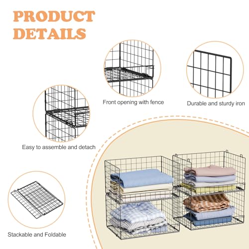 4-Tier Stackable Closet Organizers and Storage Shelves, Foldable Closet Shelf Organizer, Black(Patent Protection)(Patent No. 30022416)
