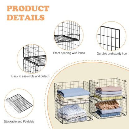 4-Tier Stackable Closet Organizers and Storage Shelves, Foldable Closet Shelf Organizer, Black(Patent Protection)(Patent No. 30022416)