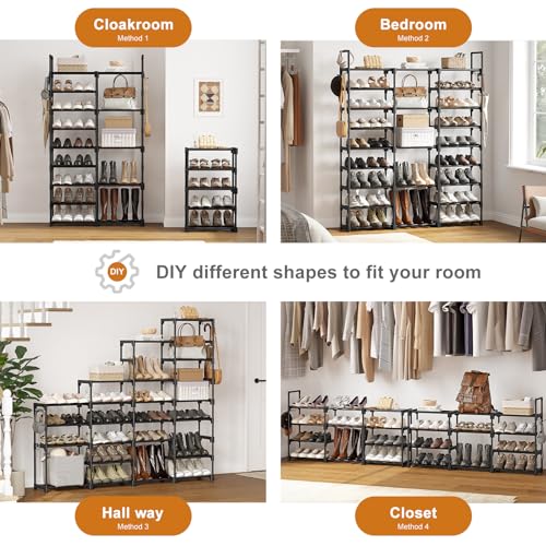 WOWLIVE 9 Tier 3-Column Shoe Rack, 50-55 Pairs Stackable Black | 50in Long for Larger Entryways, Removable Shelves Fit Tall Boots, Split into Multiple Units for Garage Closet