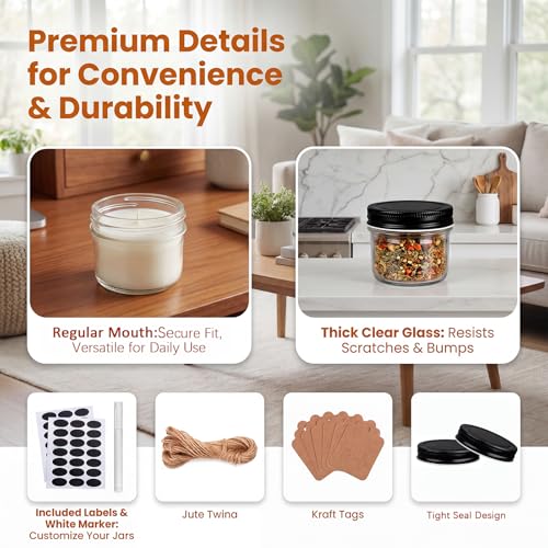 40 Packs 4oz Mini Mason Jars with Lids(Black), Small Canning Glass Jars