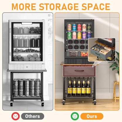 Mini Fridge Stand, Heavy-Duty End Table Fridge Table with Storage, Small Refrigerator Stand with Rolling Wheels for Dorm, Kitchen,Pantry