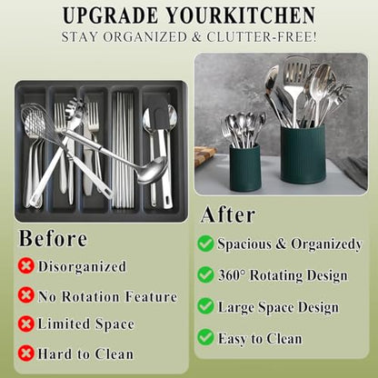 360° Rotating Utensil Holder, 6.3''+4.7'' Plastic... (2.Green)