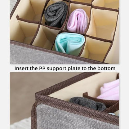 Underwear Sock Tie Storage Organizer with Lid, Foldable Closet Drawer Organizer 1+16 Cells, Drawer Fabric Foldable Cabinet Closet Storage Boxe (Grey)