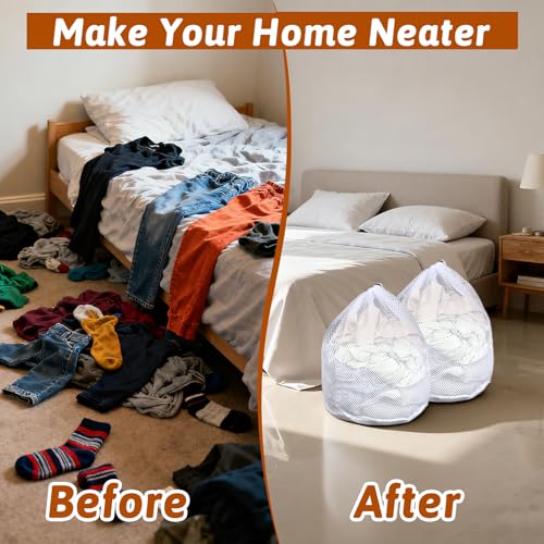 20 Pcs Mesh Laundry Bags Bulk with Drawstring 20 x 24'' White Heavy Duty Mesh Bag Machine Washable Sturdy Large Net Laundry Wash Bag for Dormitory College Apartment Travelling Camping
