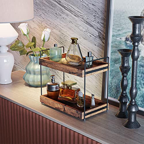 2-Tier Wood Bathroom Counter Organizer, Kitchen Spice Rack | Multi-Use Storage Shelf, Holds Toiletries, Cosmetics, Perfume And Seasoning, Fits Vanity And Countertops