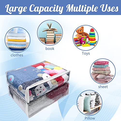 20Pcs Large Clear Vinyl Zippered Storage Bags With Handle - 16*12*4Inch Blankets Organizer for Sweater, Bed Sheet, Pillow - Plastic Bags With Zipper for Closet, Linen