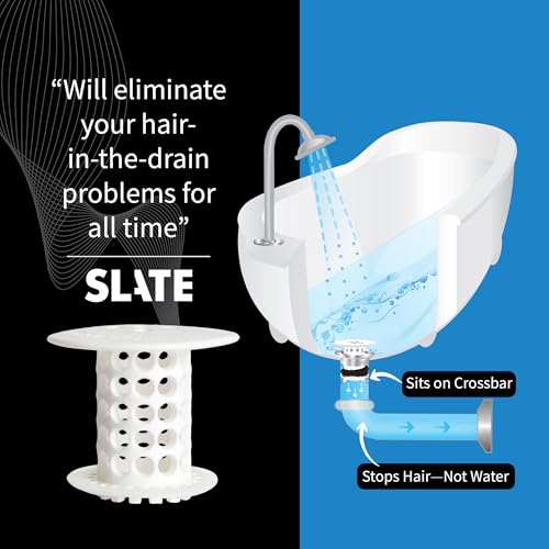 TubShroom Bathtub Drain Hair Catcher – In-Drain Tub Strainer & Clog Prevention Protector, Fits Standard 1.4”–1.75” Tub Drains, Easy Clean, Captures Human & Pet Hair out of Sight (White)