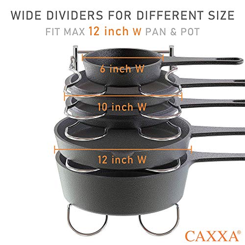 Heavy Duty Pan Rack, Pot Lid Rack, Kitchen Cabinet Pantry Cookware Organizer Rack Holder with 5 Adjustable Dividers, Chrome