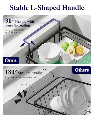 Kitsure Expandable in-Sink or Over-Sink Dish Drying Rack, Large, Black | Rust-Resistant Dish Rack for Kitchen Counter, Dish Drainer with Cutlery Holder, 10.82"-17.12" L x 11.02" W x 3.93" H