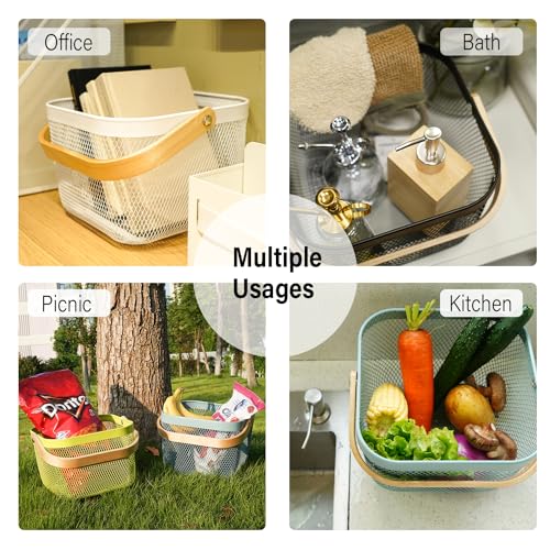 Metal Mesh Steel Harvest Basket, Wire Garden Basket with Handle | Square Multi-Functional Storage Organizer for Gathering Vegetables, Fruits, Kitchen, Garden, Picnic & Cabinet (Aqua)