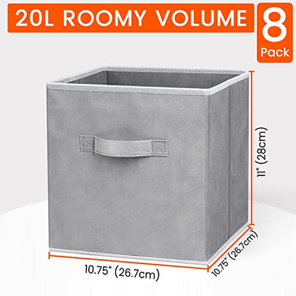 Storage Cubes - 11 Inch Heavy Duty Fabric Closet Bins for Shelves, Cube Organizer - 8 Pack Collapsible Decorative Storage Bins Baskets for Organizing Clothes Blankets Toys (Grey)