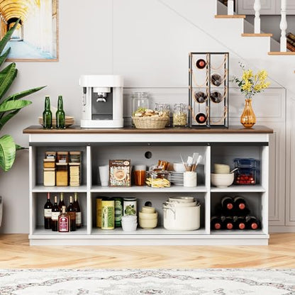Shahoo Farmhouse Sideboard Buffet Cabinet, Coffee Bar Storage with Sliding Barn Doors, Shelf for Home Dining Room, White